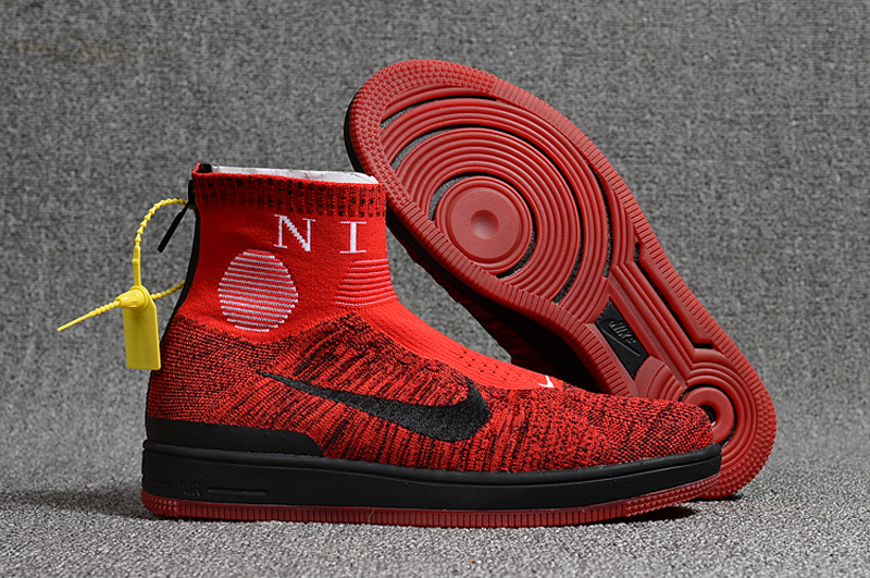 Nike Air Force 1 Mid Knit Zip Red Black Shoes - Click Image to Close